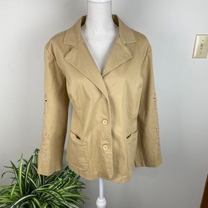 Susan Graver, Plus Size 2X Tan Jacket Embroidered Button Closure EUC
